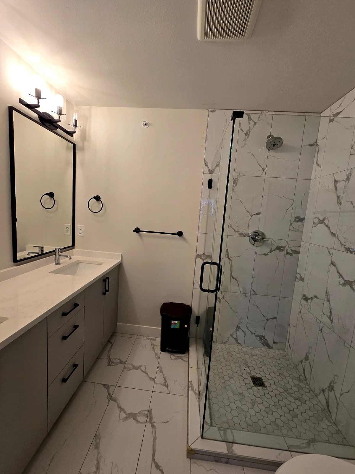 Ensuite vanity & shower at the Maitland townhouse