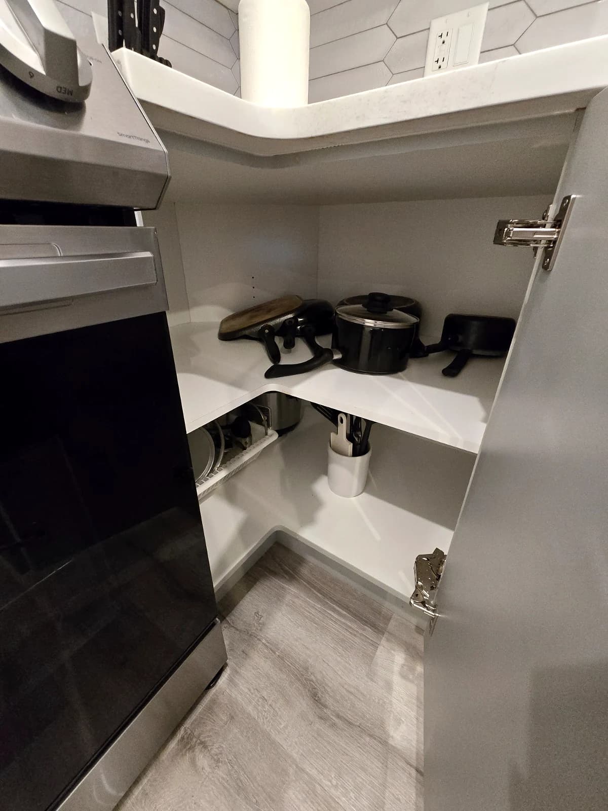 Lower kitchen storage at the Maitland townhouse